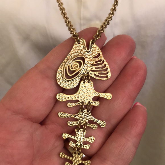 Fish skeleton necklace, gold tone. Unique piece. - Picture 4 of 11